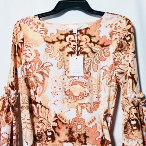 LC Lauren Conrad Womens Boho Floral Long Bell Sleeve Blouse Sz S New - Picture 5 of 8